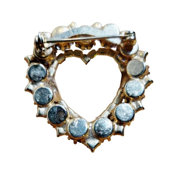 Vintage Heart Brooch White & Red Rhinestones Collectible Gold-Tone Pin 1.25" - Picture 4 of 7